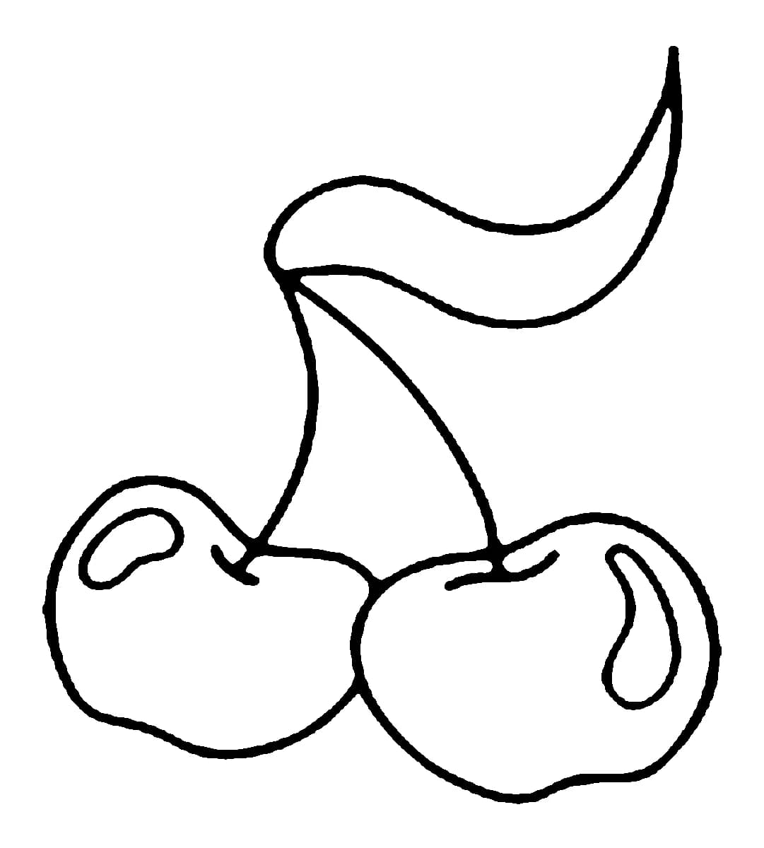 Bold black outline tattoo design of two cherries sharing a stem with a single leaf.