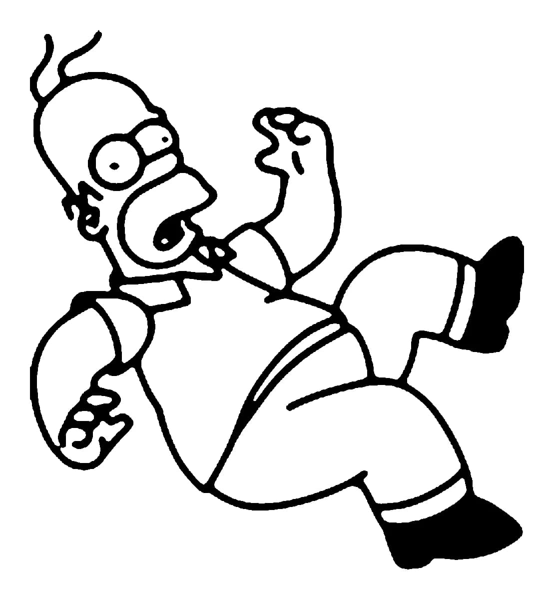 Black bold outline tattoo design of Homer Simpson falling backwards with a shocked facial expression.