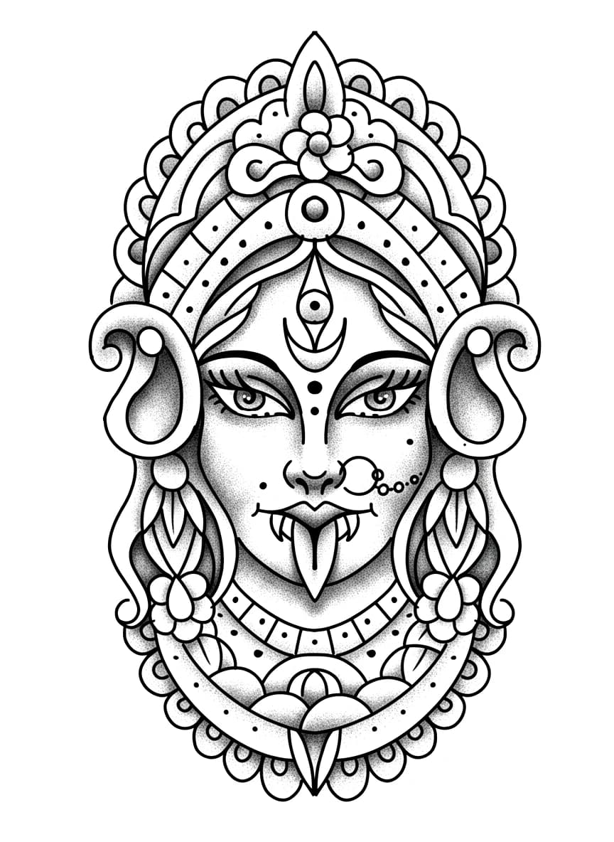 Hindu Goddess Kali face with ornate crown