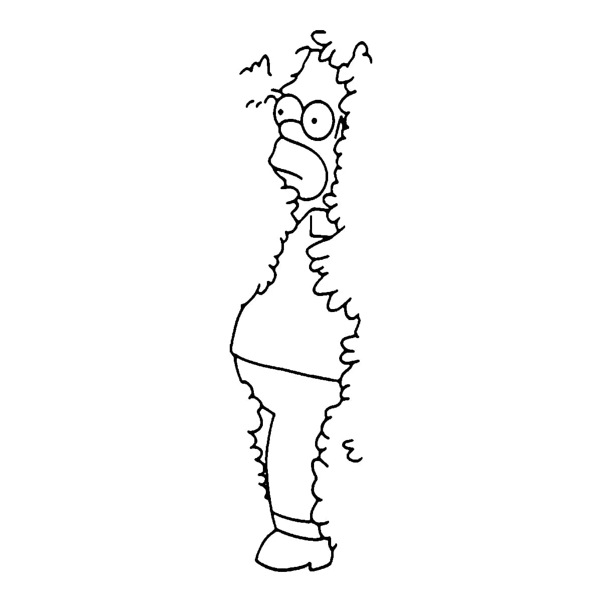 Minimalist fine line tattoo design of Homer Simpson backing into a hedge, recreating the famous internet meme.
