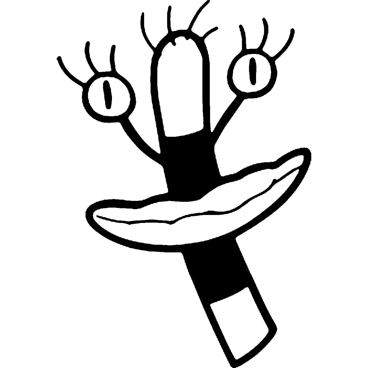 Black and white ink tattoo of Oblina from Aaahh Real Monsters with her signature striped body, stalk eyes, and large lips.