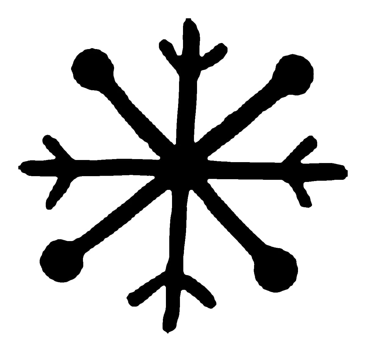 Minimalist black ink snowflake tattoo with bold, stylized geometric arms.