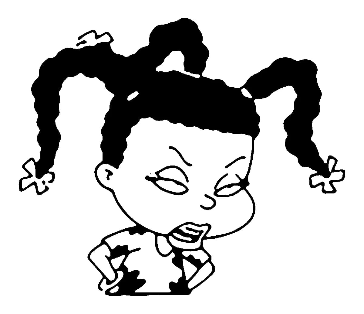 Black ink tattoo design of Susie Carmichael from Rugrats with a sassy expression and pigtails.