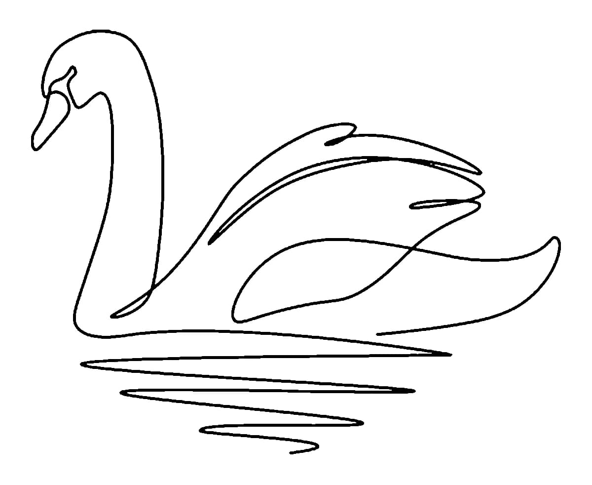 A minimalist fine-line tattoo of a swan swimming, drawn in a single continuous line.