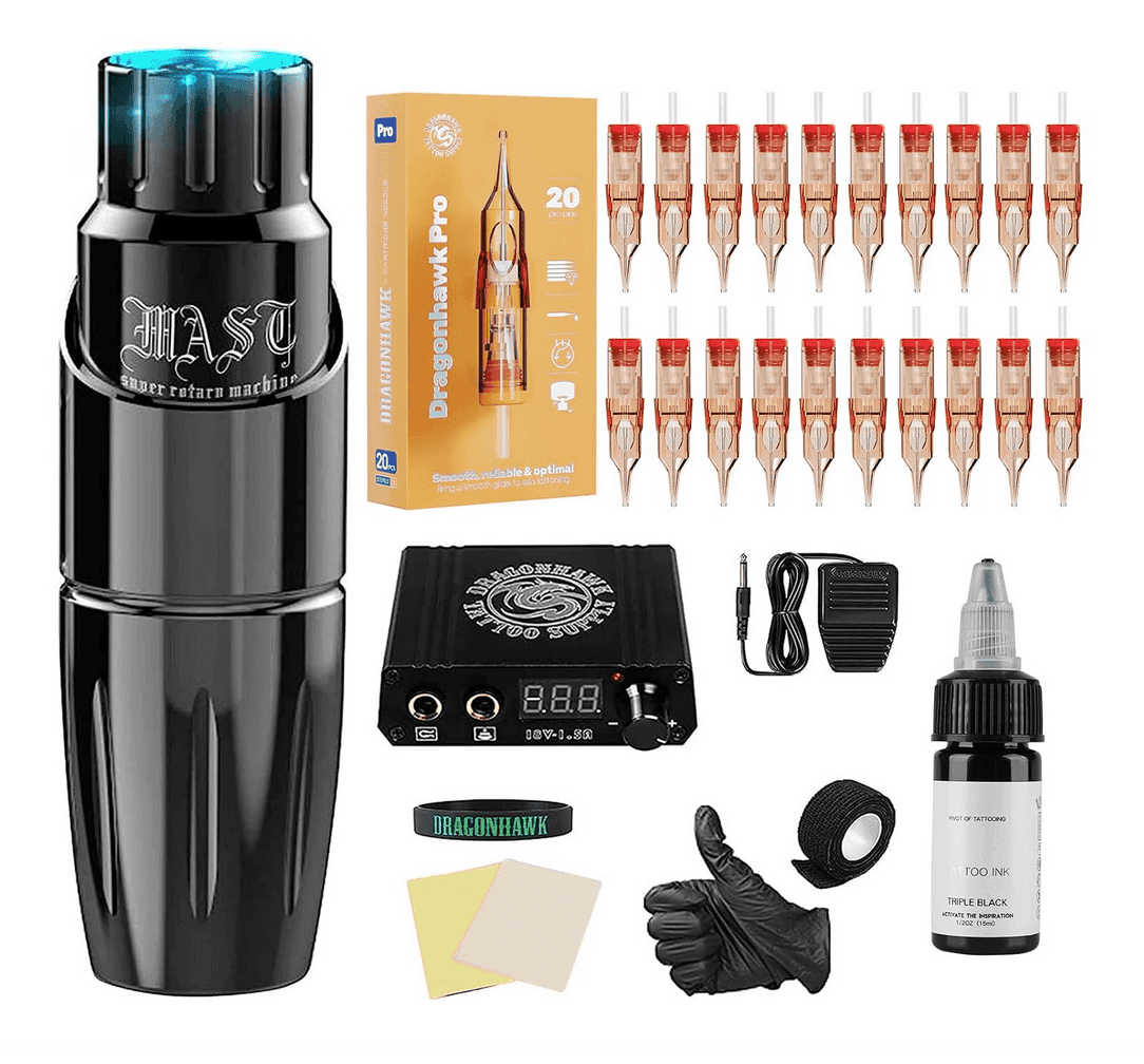 Dragonhawk Mast Tour wired rotary pen tattoo machine kit black