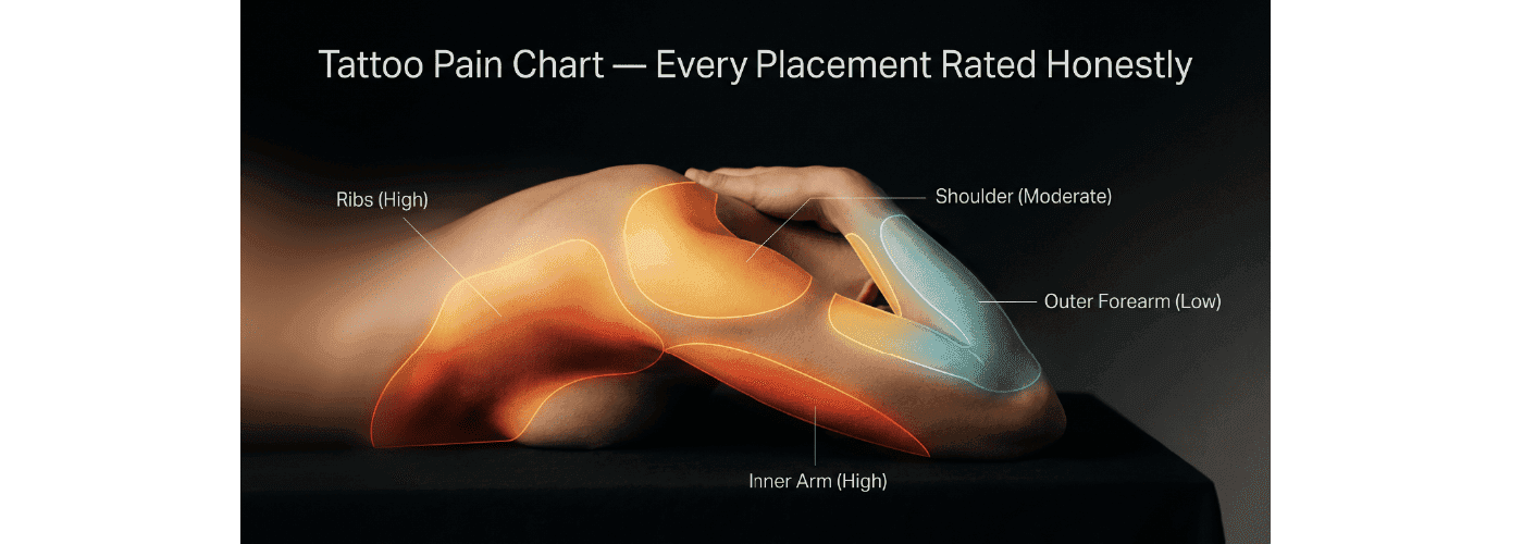 Tattoo pain chart showing pain levels by body placement